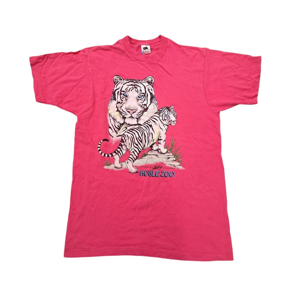 Vintage Pink Utah Hogle Zoo Single Stitch Lion Print Fruit Of The Loom T Shirt L - Picture 1 of 5